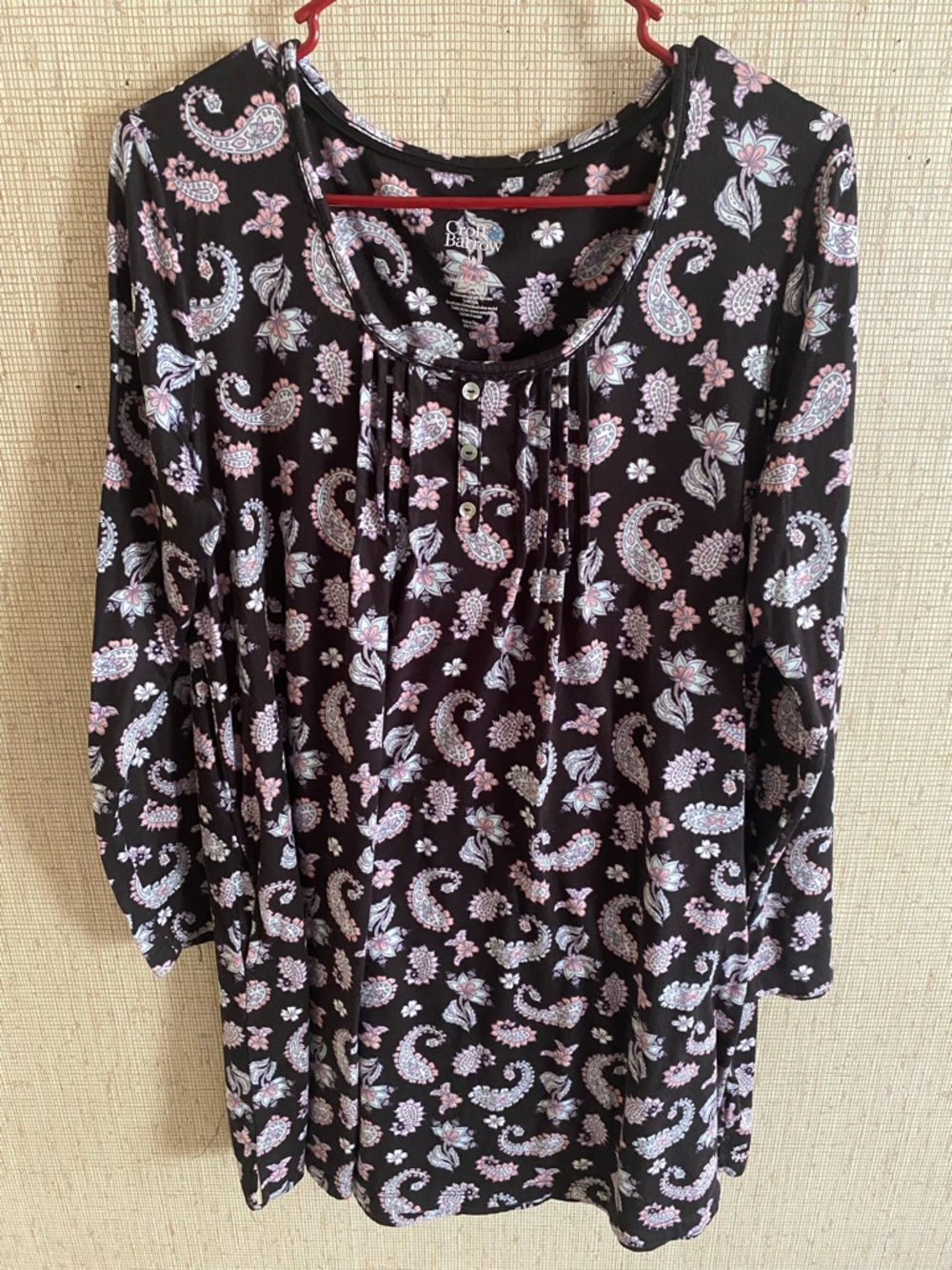 croft & barrow Black Tunic with Pink and Light Blue Paisley nightgown